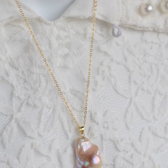 Gold Vermeil Natural Baroque Pearl Necklace Silver Genuine Pearl Pendant for Her - Picture 9 of 10